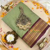 Pista Green with Maroon Litchi Silk Saree-VS384